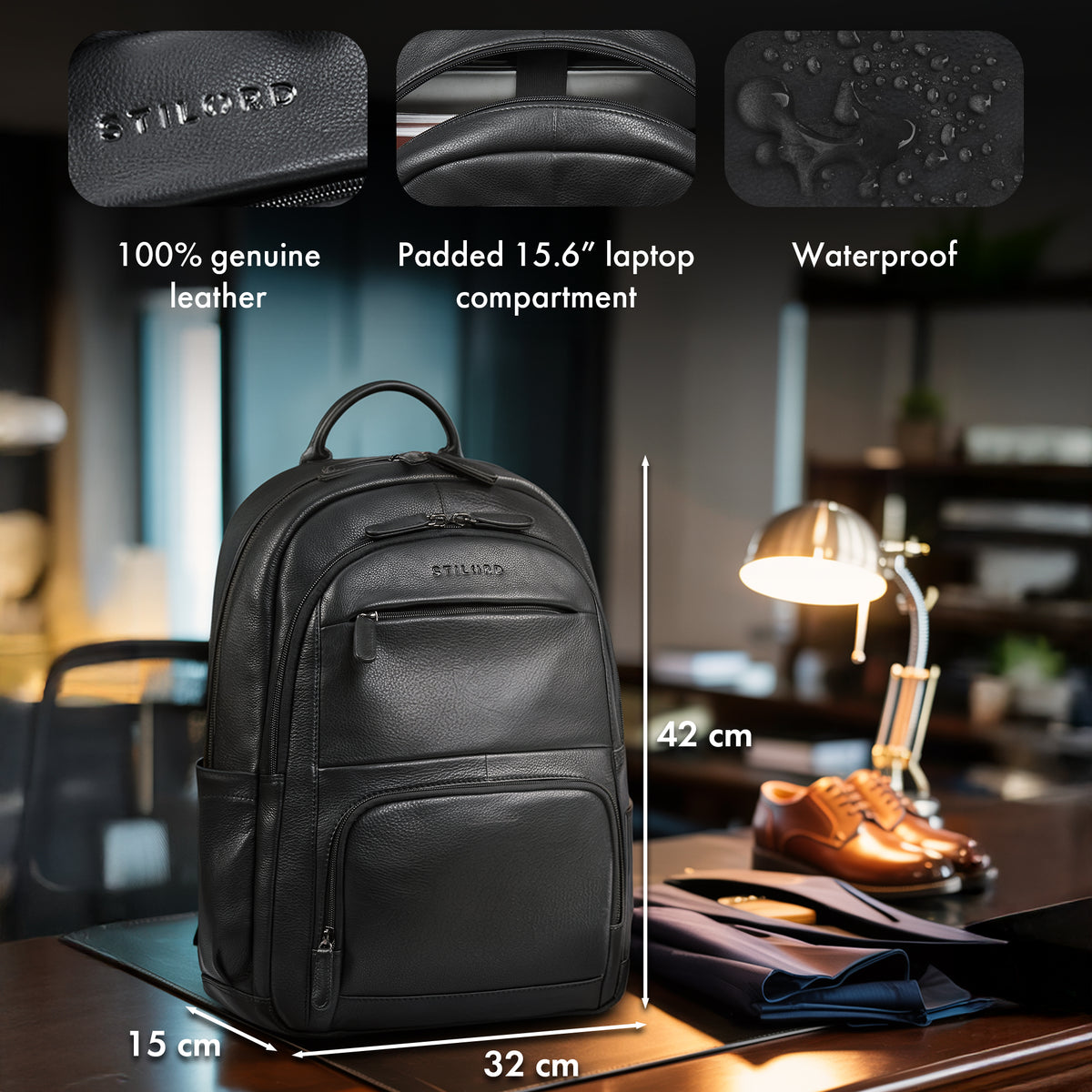 leather backpack mens black