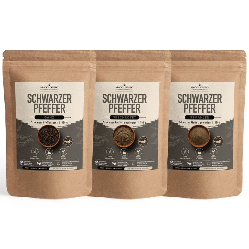 Black Pepper Set from Sri Lanka - whole, cracked & ground (3 varieties) - MrCOLOMBO