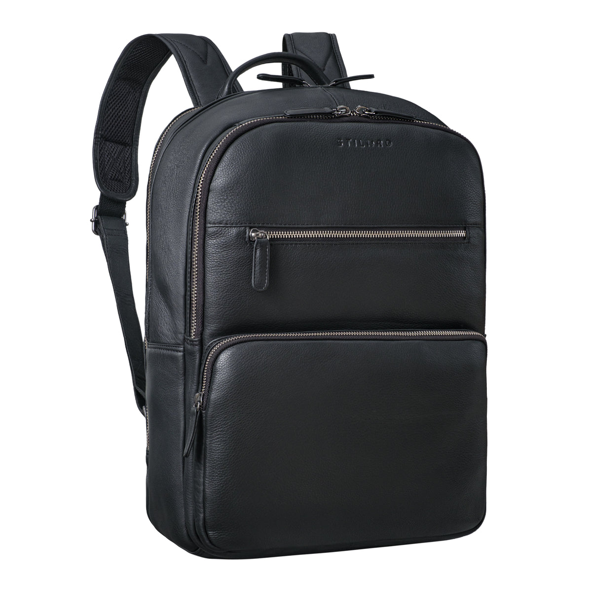 Rucksack Schwarz Groß aus der schrägen Frontalperspektive