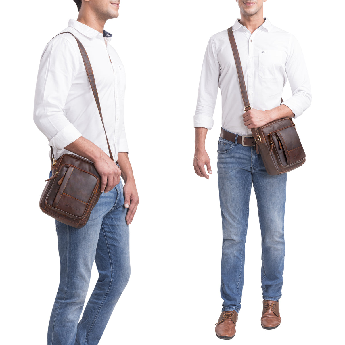 Schutlertasche Herren dunkel braun Glattes Leder mittel groß