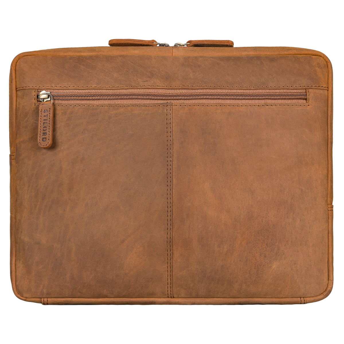 Leder Laptop Sleeve braun mit hinterem Reißverschlussfach