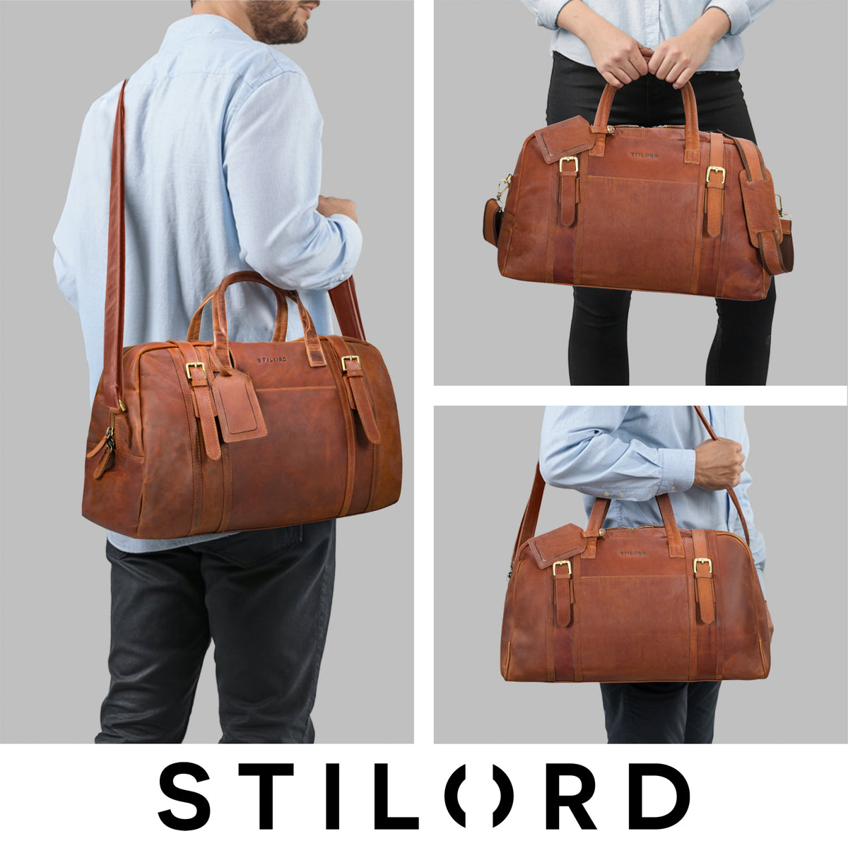Echtleder Weekender Cognac mit abnehmbaren Gurt für Herren und Damen
