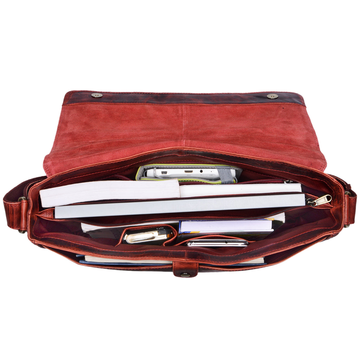 Rote Ledertasche zum Umhängen