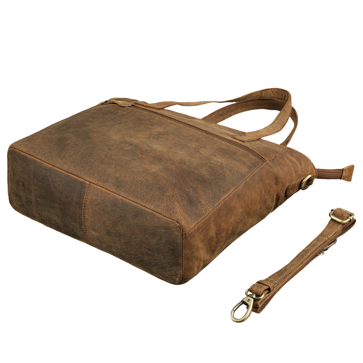 Tote Bag Damen Leder braun mit abnehmbarem Schultergurt