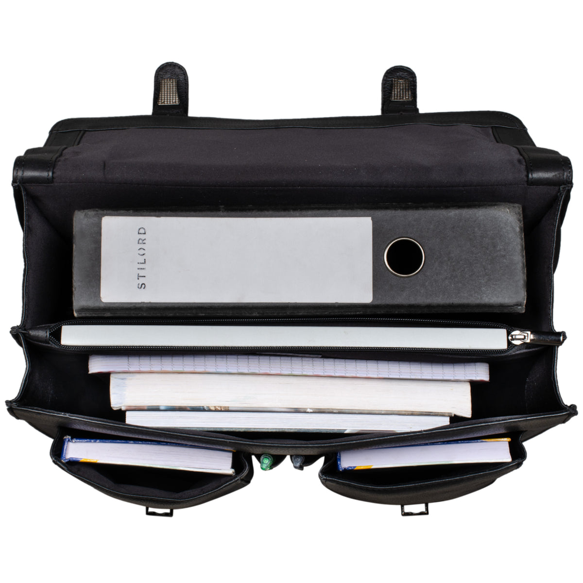 Schwarze Bürotasche aus echtem Leder