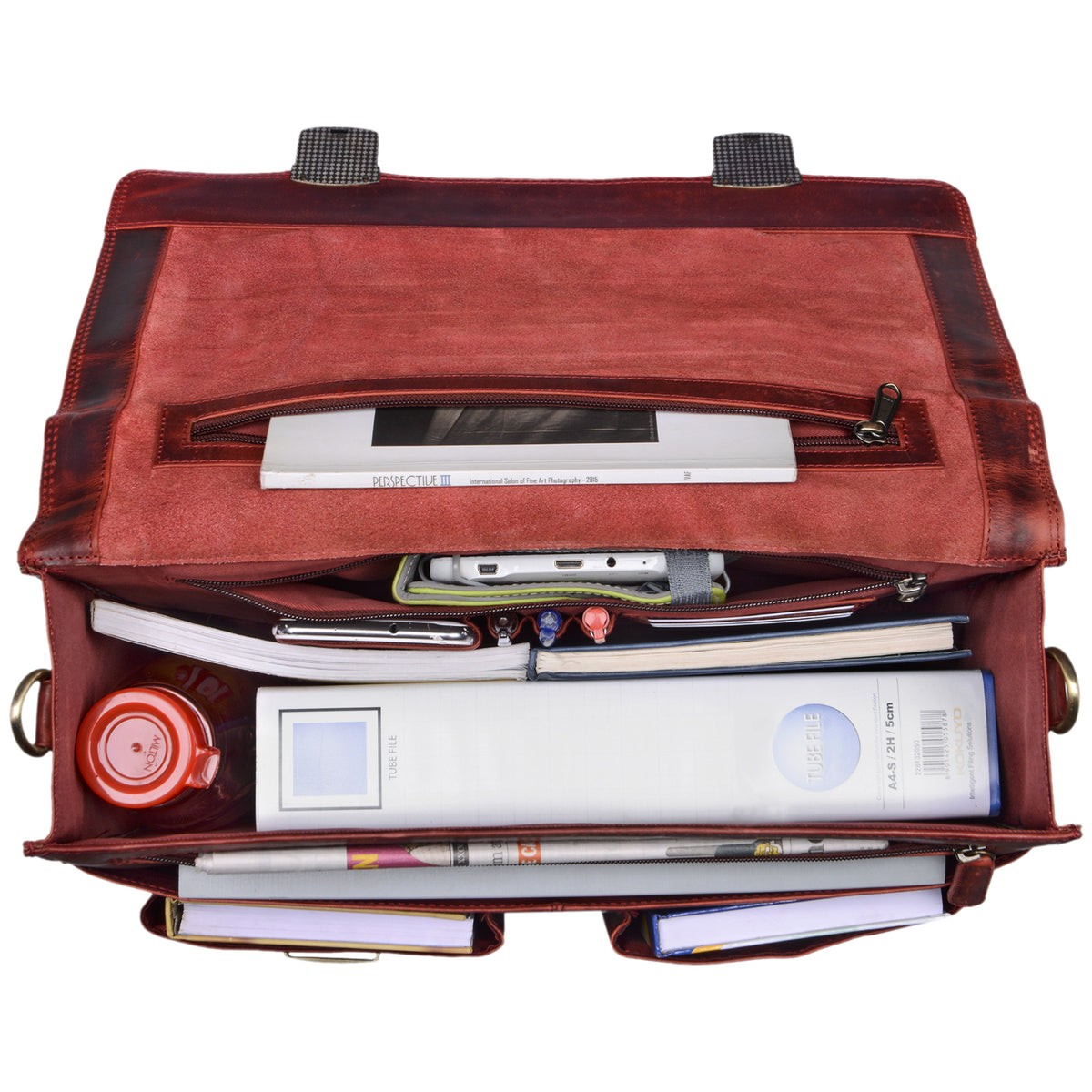 Rot - Braune Leder Aktentasche