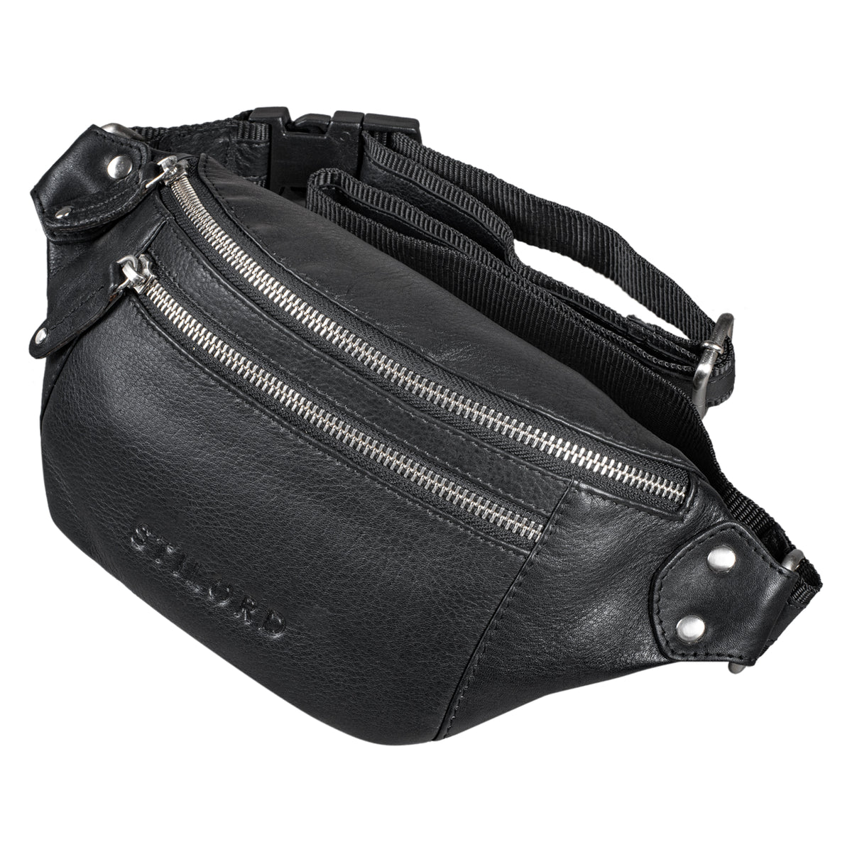 Bauchtasche Echtleder Retro schwarz