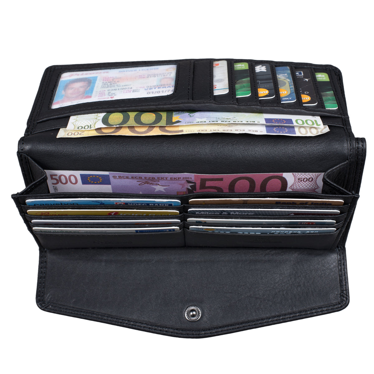 Damen Brieftasche Leder schwarz Querformat