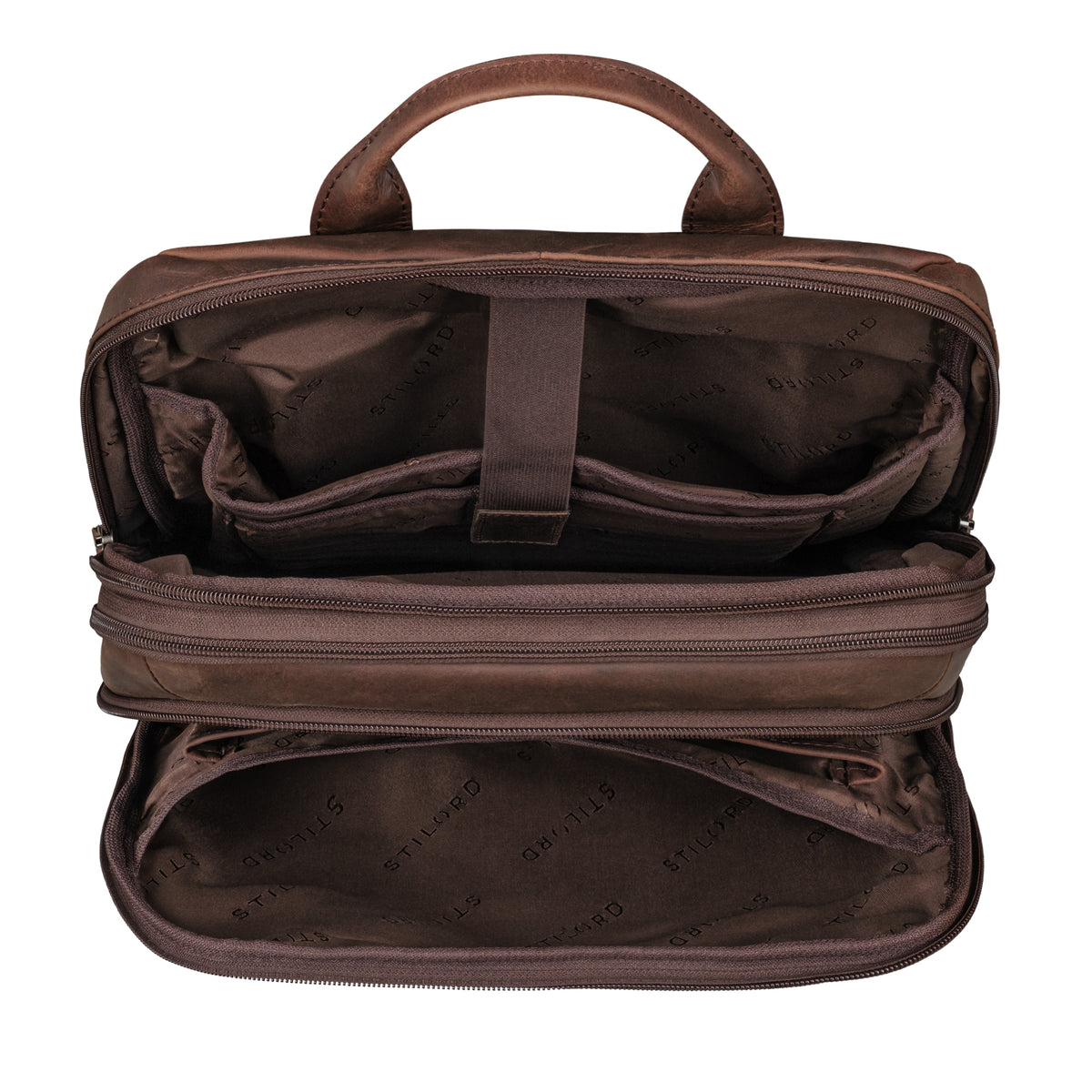 Arbeitsrucksack Leder Braun mit vielen Fächern