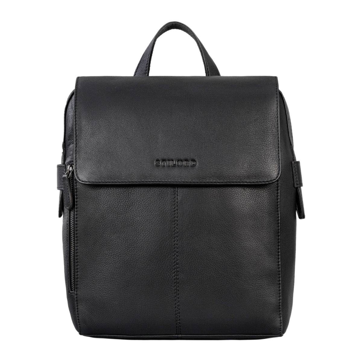Lederrucksack mit Überschlag in schwarz