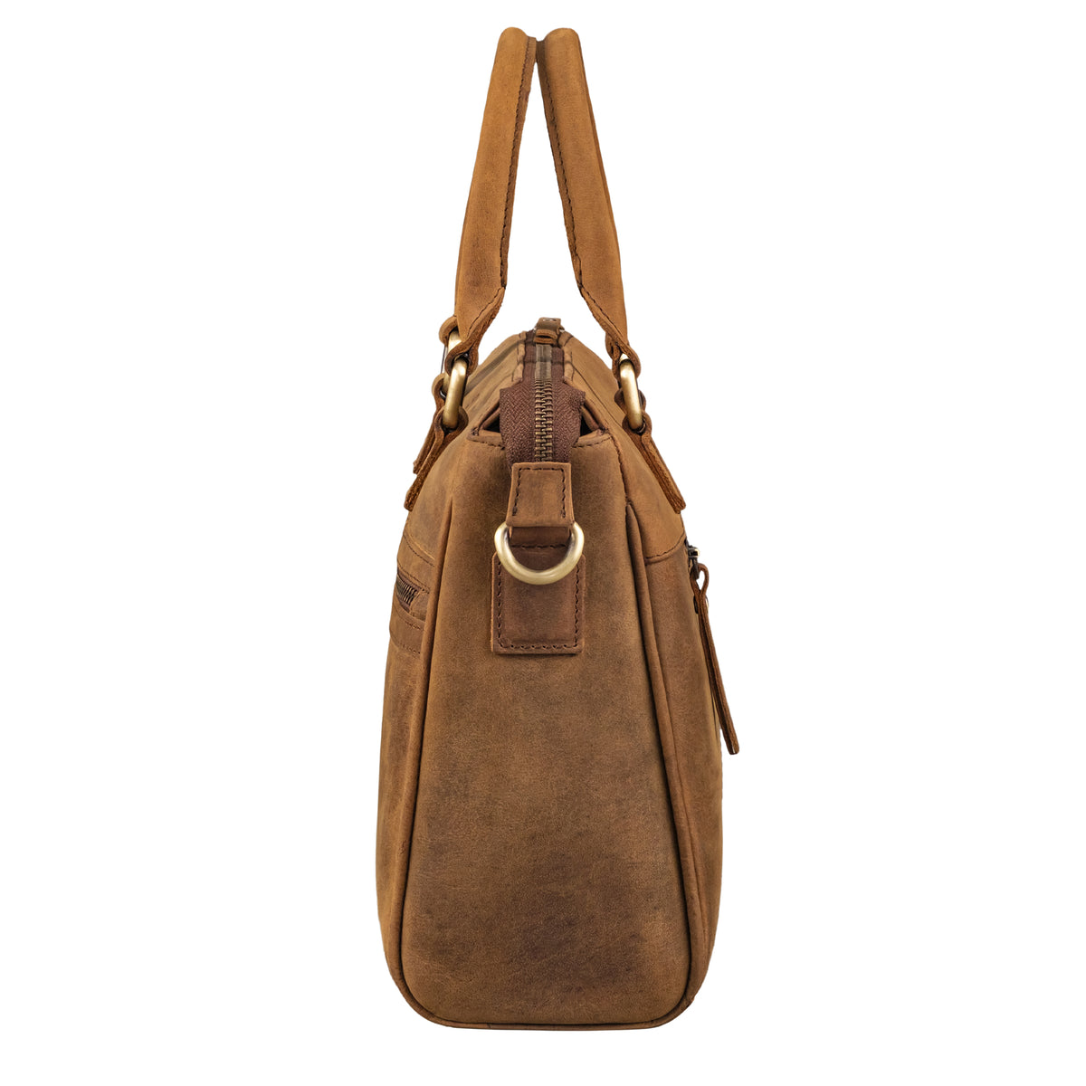 Leder Henkeltasche Damen braun aus der seitlichen Perspektive