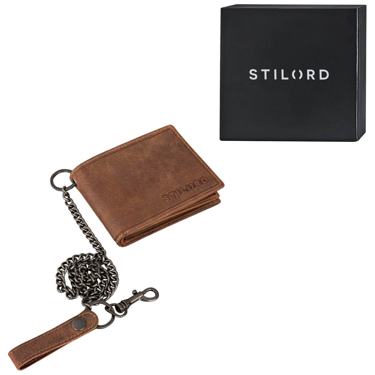 Leder Geldbörse Herren mit Kette Braun