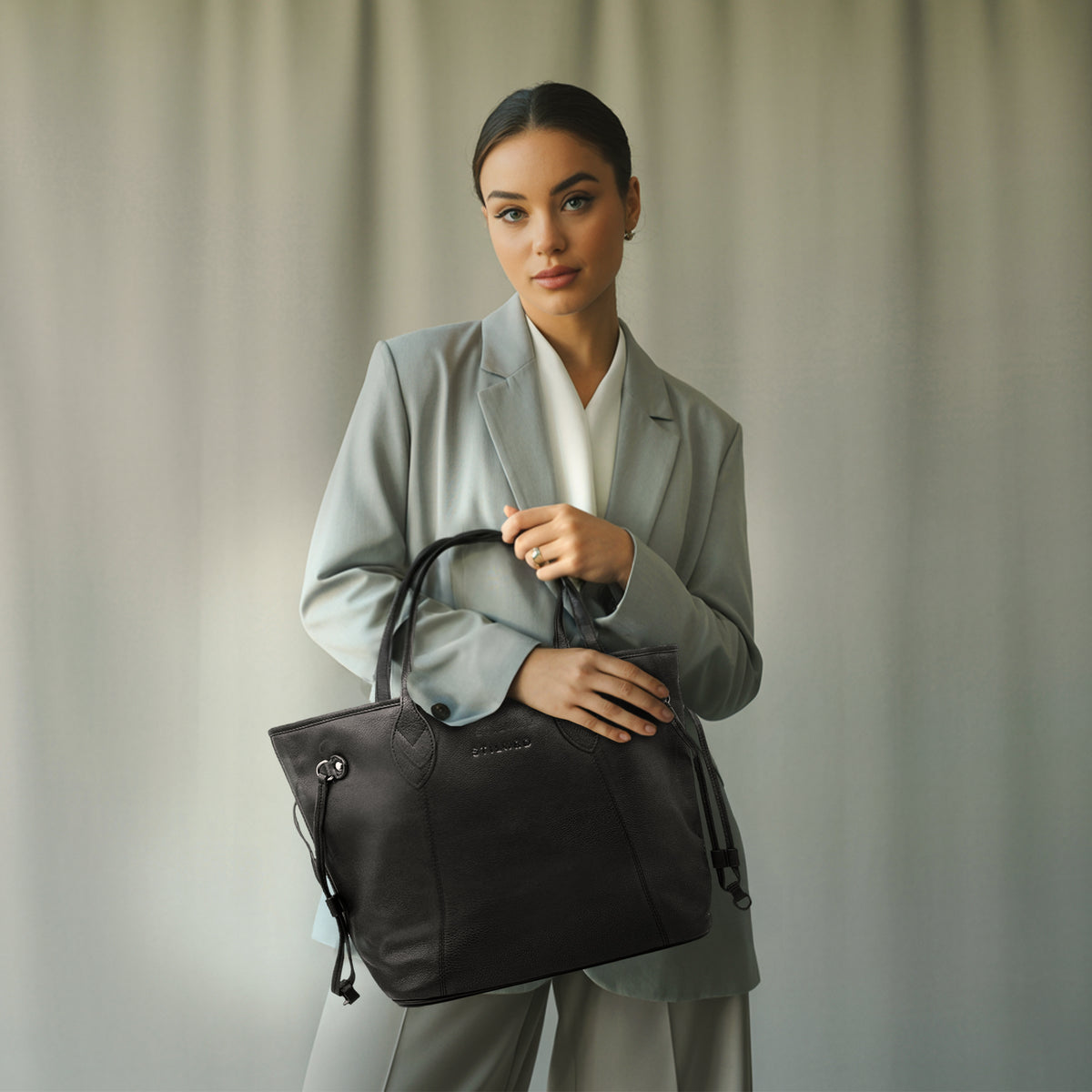 Großer Echtleder Shopper Damen schwarz