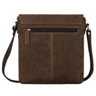 Brown vertical leather shoulder bag with rear zip pocket
