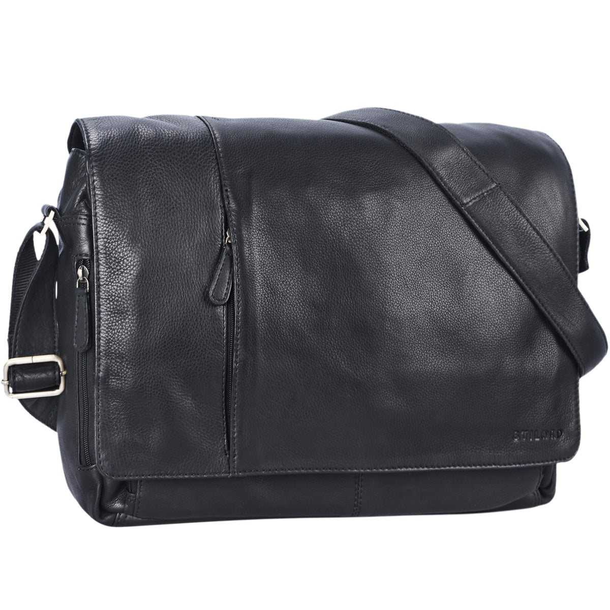 Herren Umhängetasche Leder schwarz Laptop