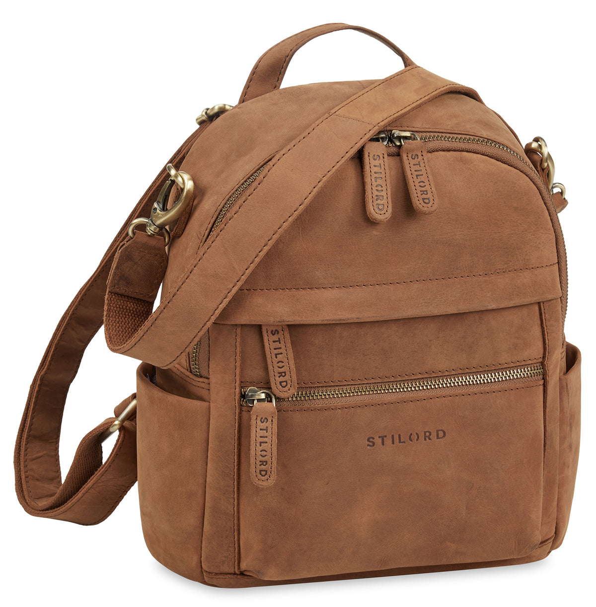 Kleine 2-in-1 Leder Rucksack-Tasche Hellbraun für Damen 