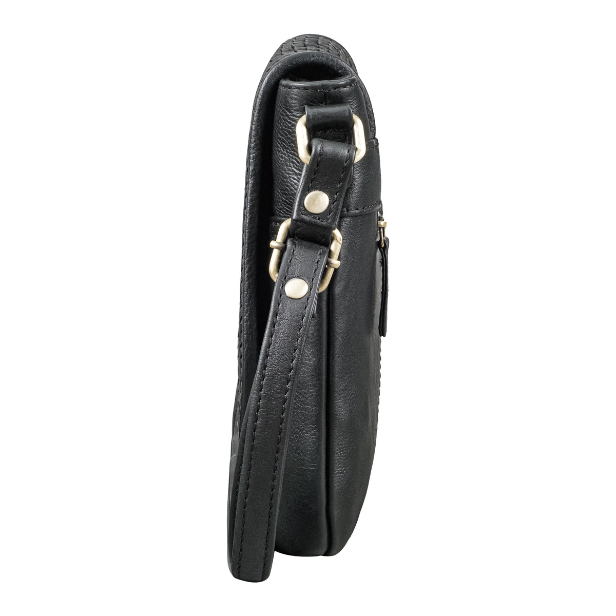 Leder Crossbody Tasche schwarz aus der seitlichen Perspektive