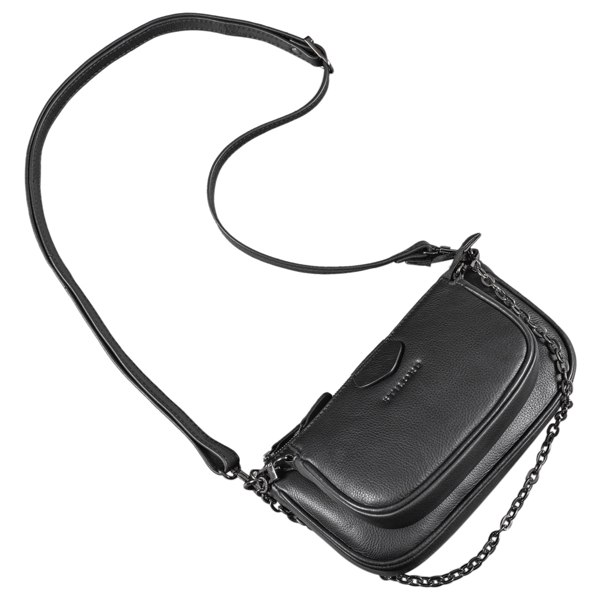 Schultertasche Frauen Echt Leder schwarz