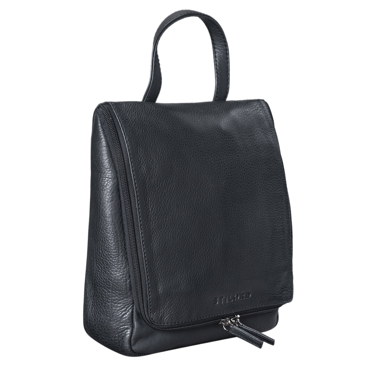 Leder Kulturtasche schwarz