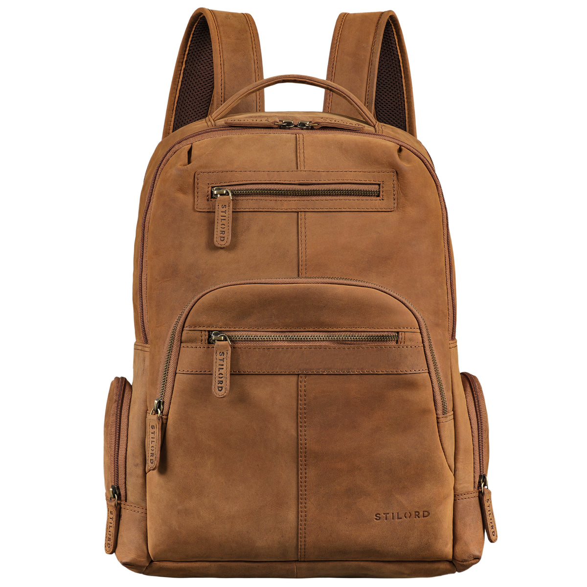 XL Moderner Laptop Rucksack 15.6 Zoll Herren Büffel-Leder Braun groß
