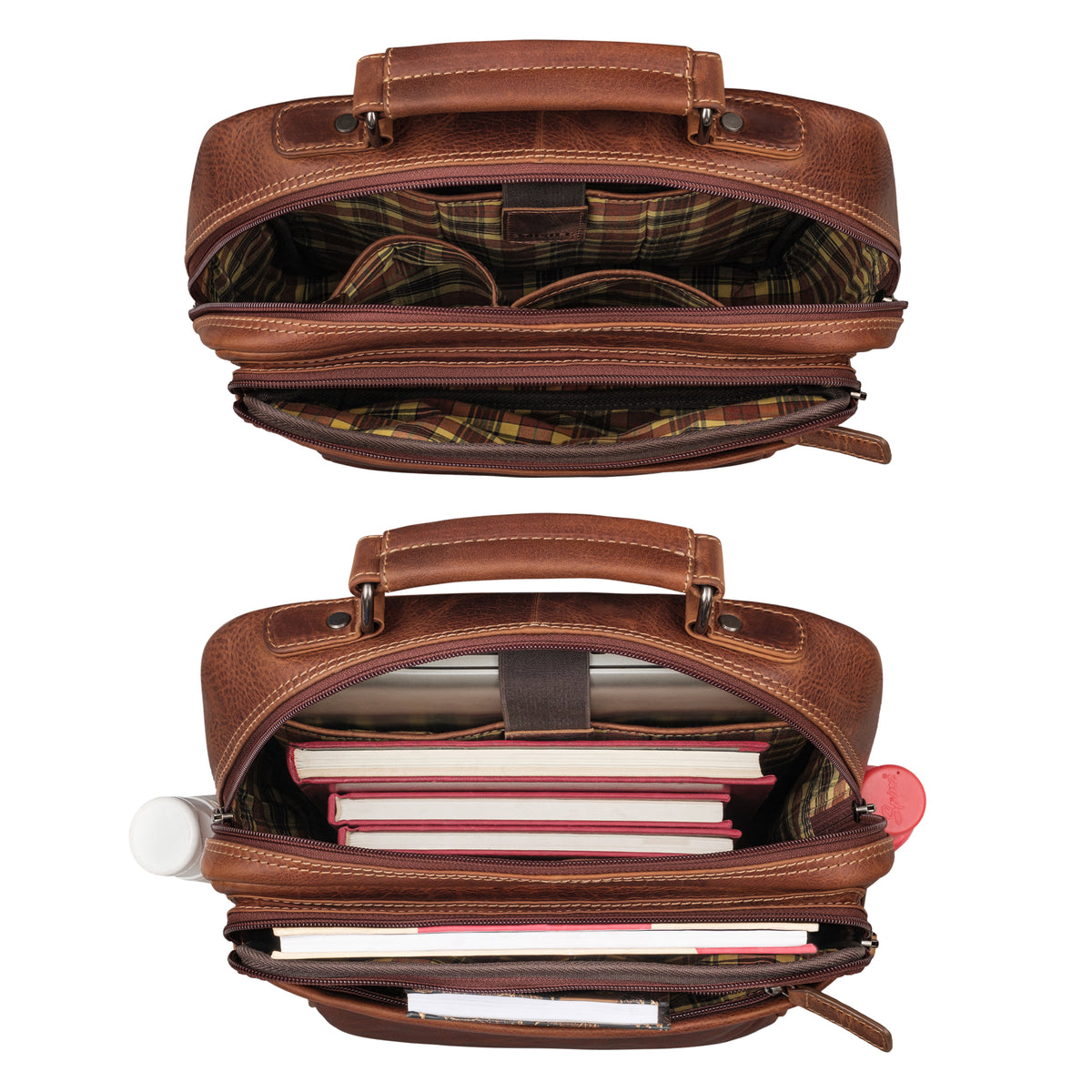 Großer Business Rucksack Leder cognac mit vielen Fächern