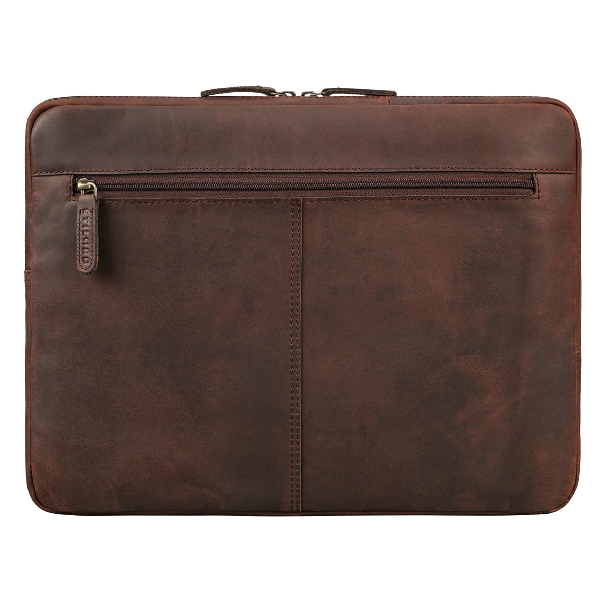 Laptop Sleeve Leder braun mit hinterem Reißverschlussfach