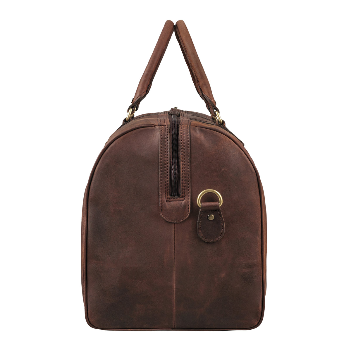 Leder Reisetasche dunkelbraun aus der seitlichen Perspektive