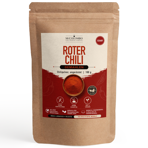 MrCOLOMBO Roter Chili gemahlen, ungeröstet aus Sri Lanka - 100 g Produktbeutel