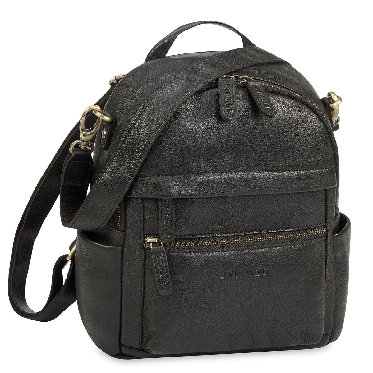 Kleine 2-in-1 Leder Rucksack-Tasche Schwarz für Damen 