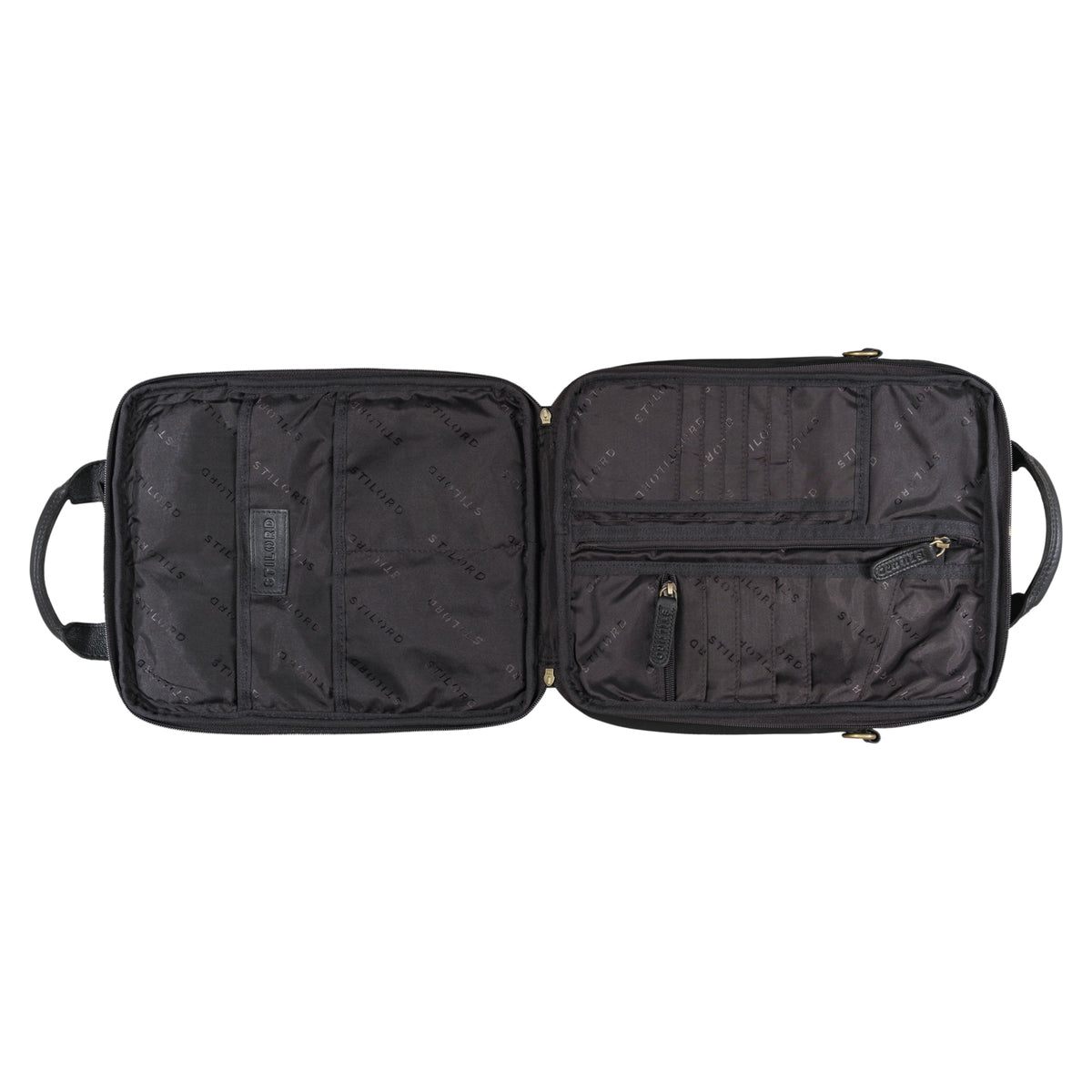 kompakte Reisetasche aus Leder in der Farbe schwarz
