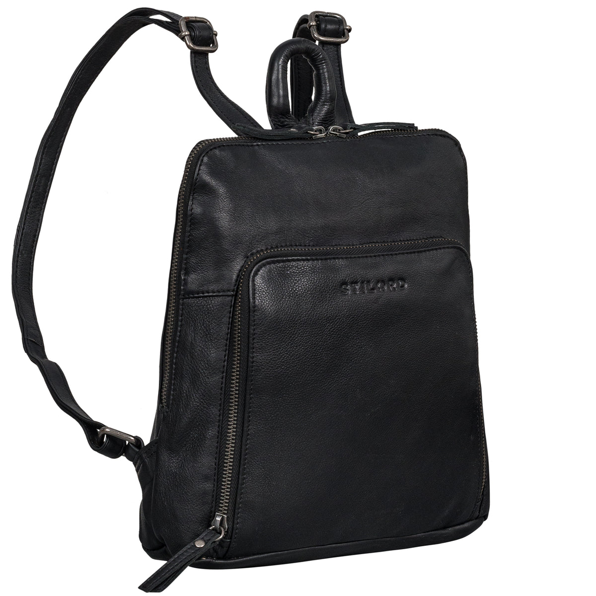 Vintage Rucksack Damen Leder Klein schwarz
