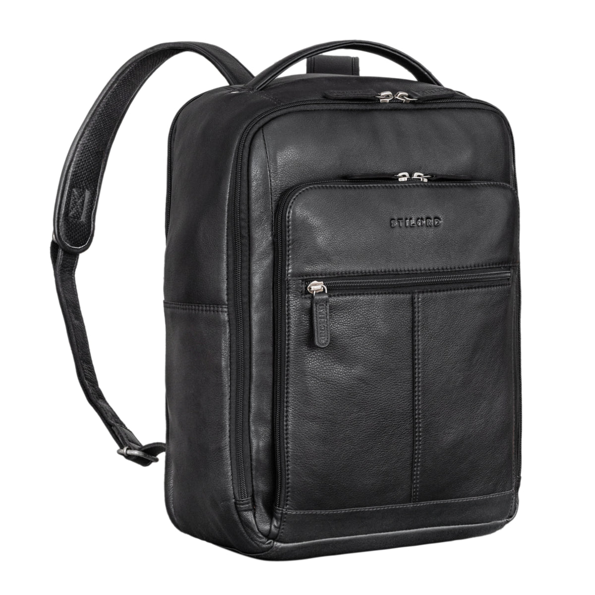 Laptoprucksack 17 Zoll Glattleder schwarz