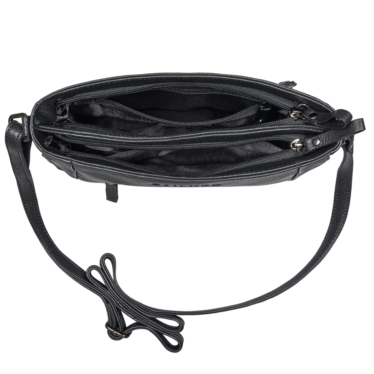 schwarze Schultertasche für Damen aus echtem Leder