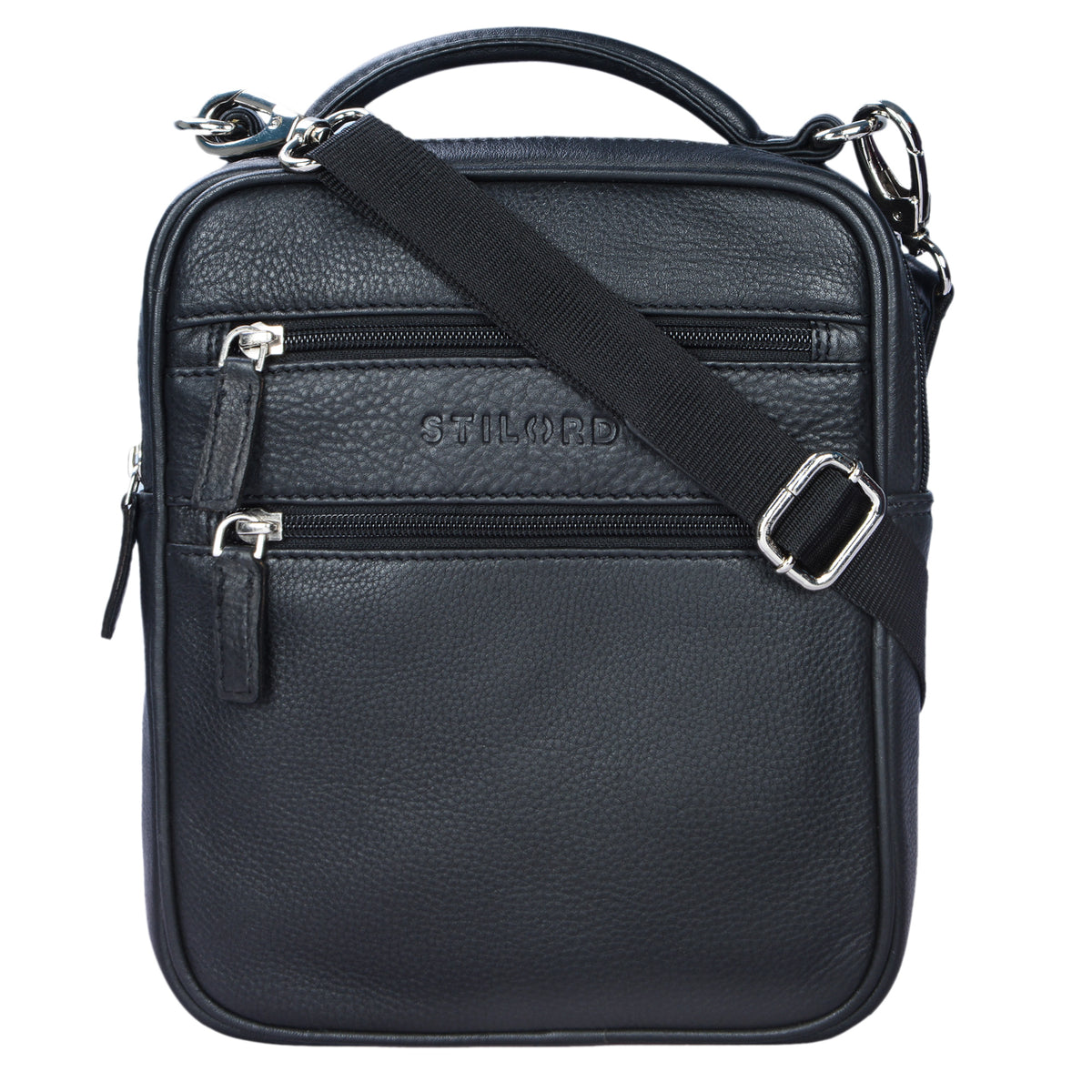Leder Schultertasche klein schwarz