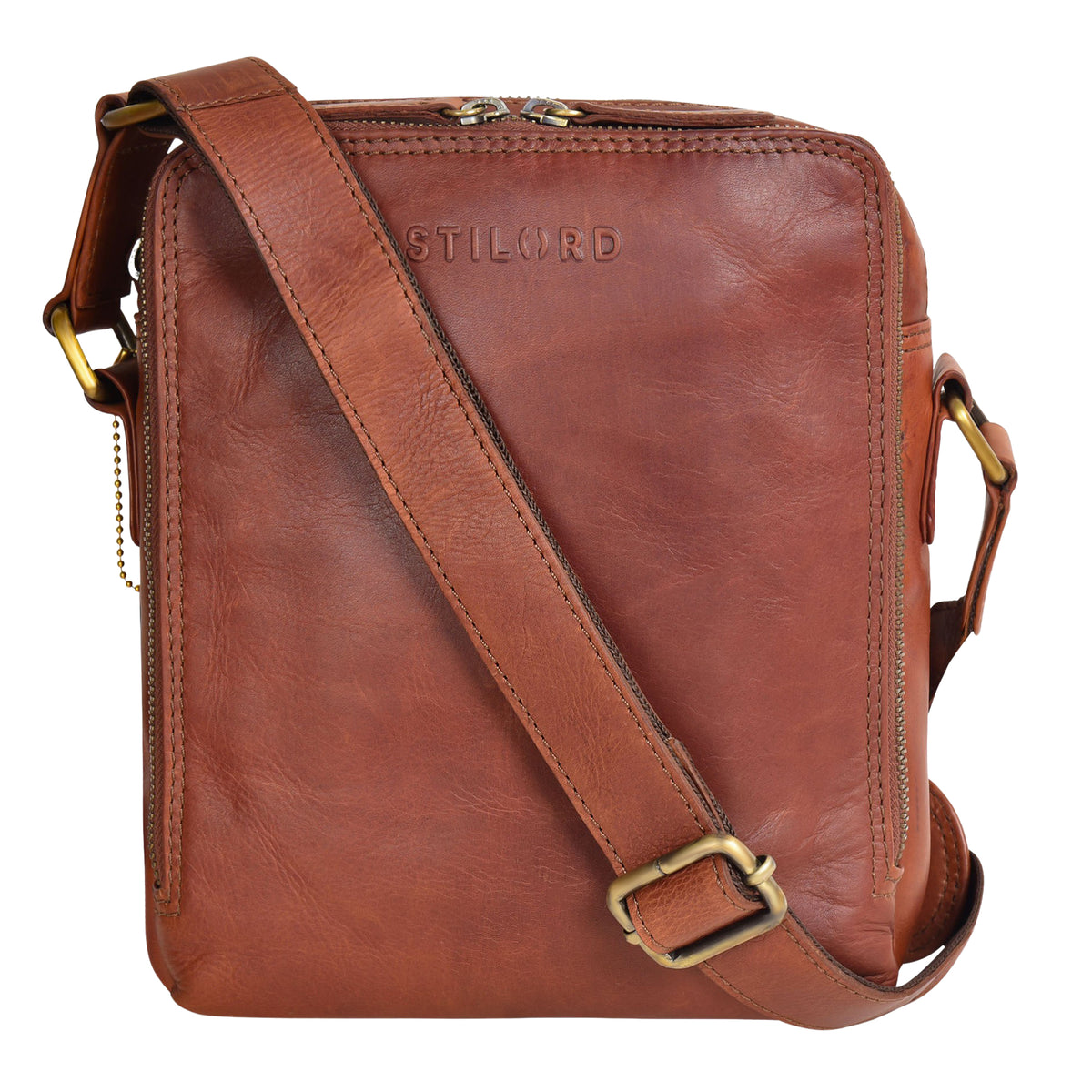 Leder Umhängetasche Herren cognac-braun