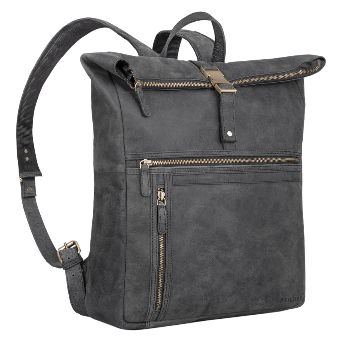 Lederrucksack Rolltop Vintage grau