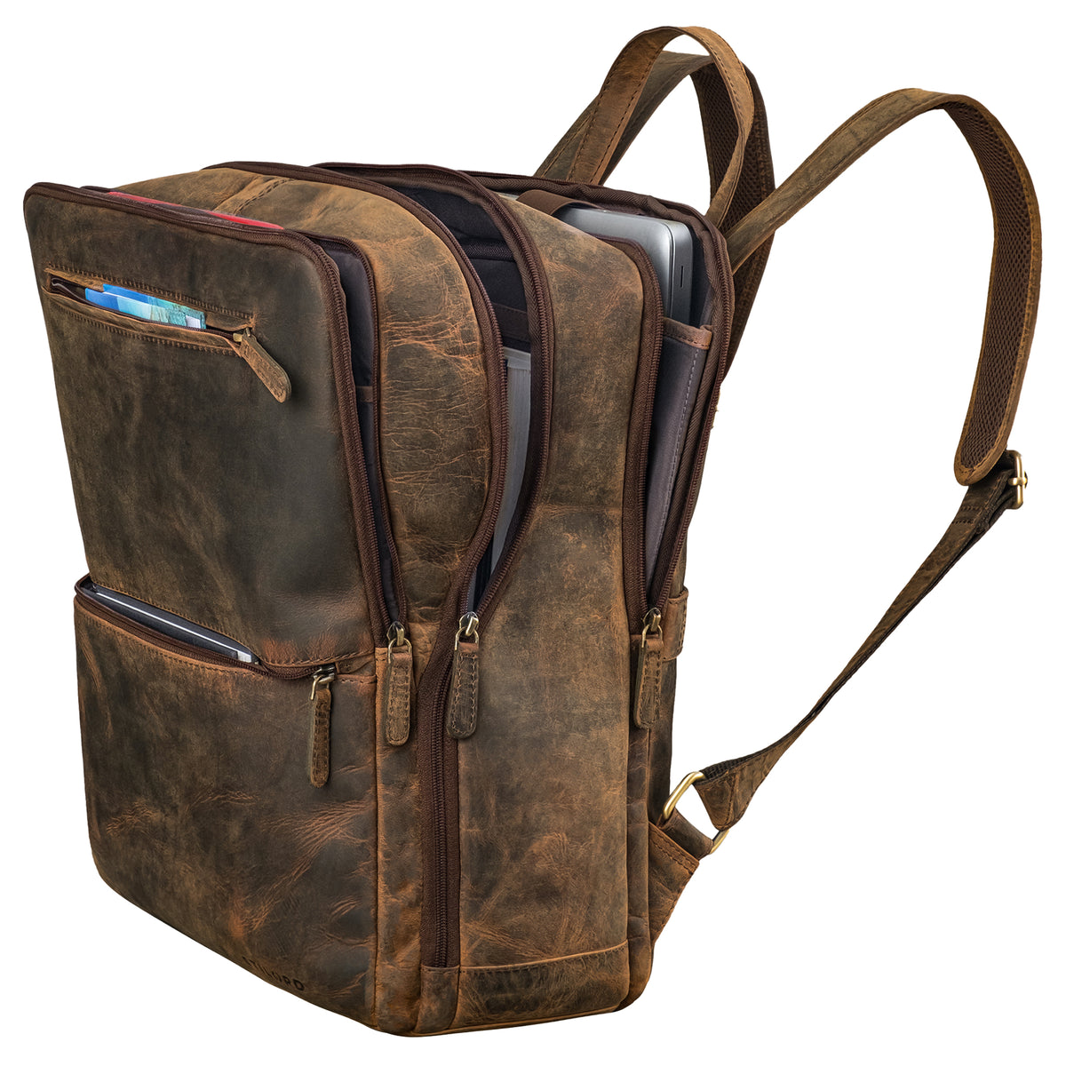leder rucksack mit laptopfach braun studenten