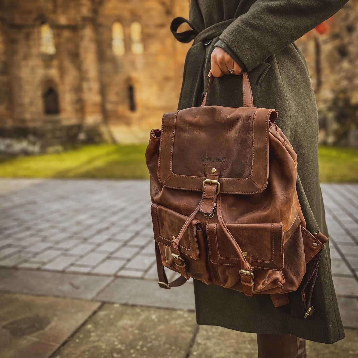 Damen Vintage Echtleder Rucksack