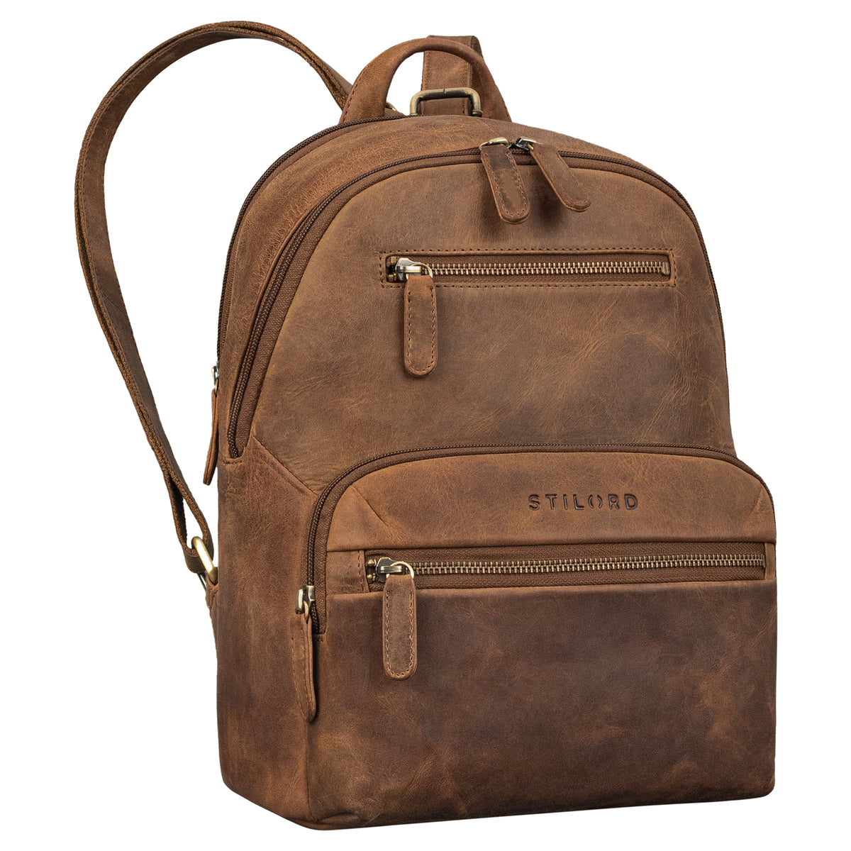 Kleiner Leder-Rucksack Damen mittel-braun mit gepolsterten Tablet-Fach 10,9 Zoll