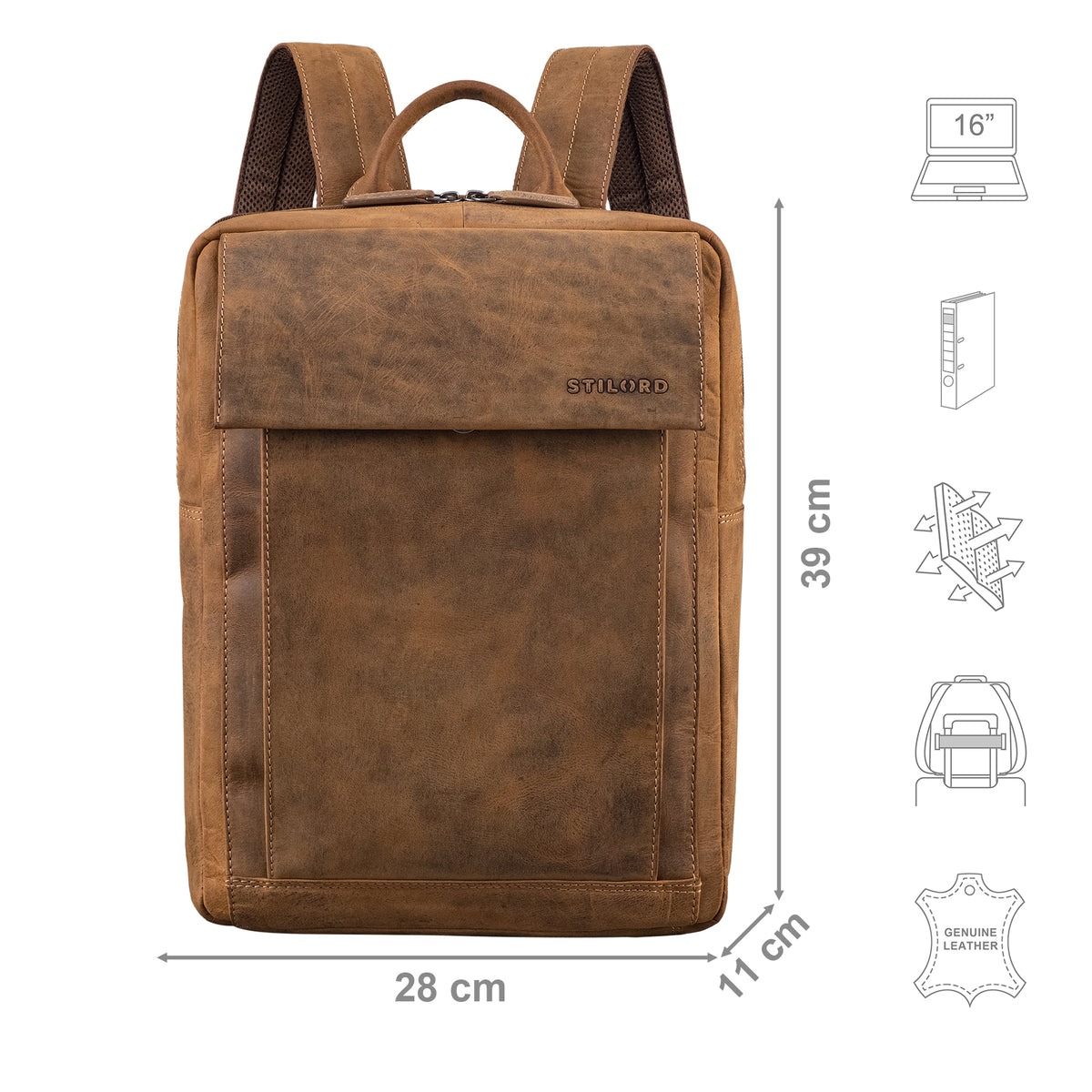 Damen und Herren Echt Lederrucksack braun