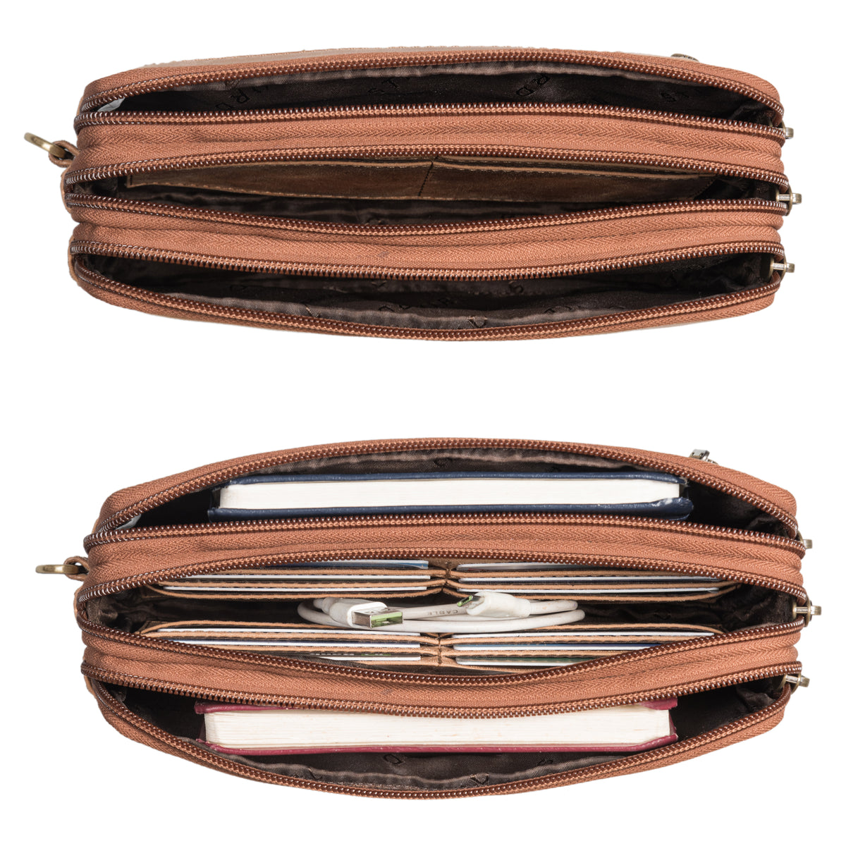Herrenhandtasche Leder mit 3 Hauptfächern braun