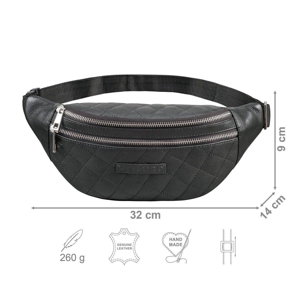 Bauchtasche Leder Herren Damen schwarz