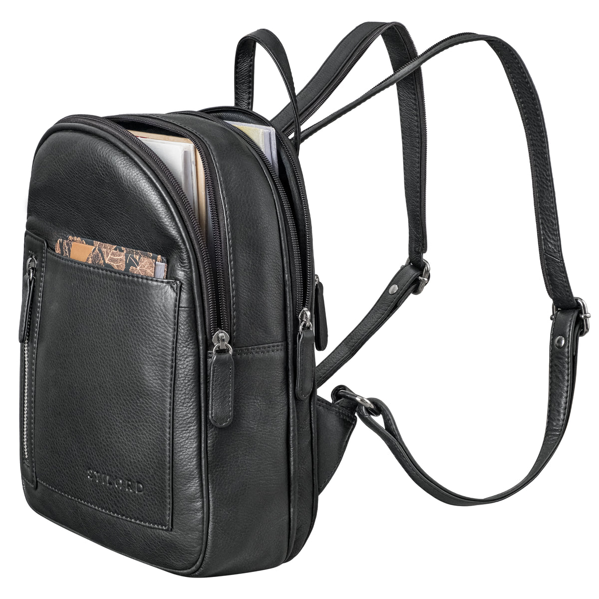 Multifunktionaler Lederrucksack Damen schwarz tragbar als Crossbody Bag