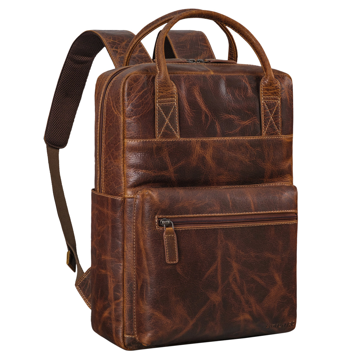 Großer Damen und Herren Business Lederrucksack mit Henkel mit Laptop-Fach 16 Zoll luino braun 