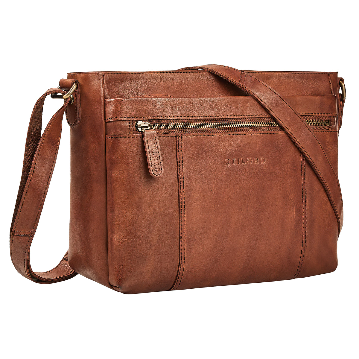 Mittelgroße Ledertasche Cognac Damen für 13 Zoll Tablet