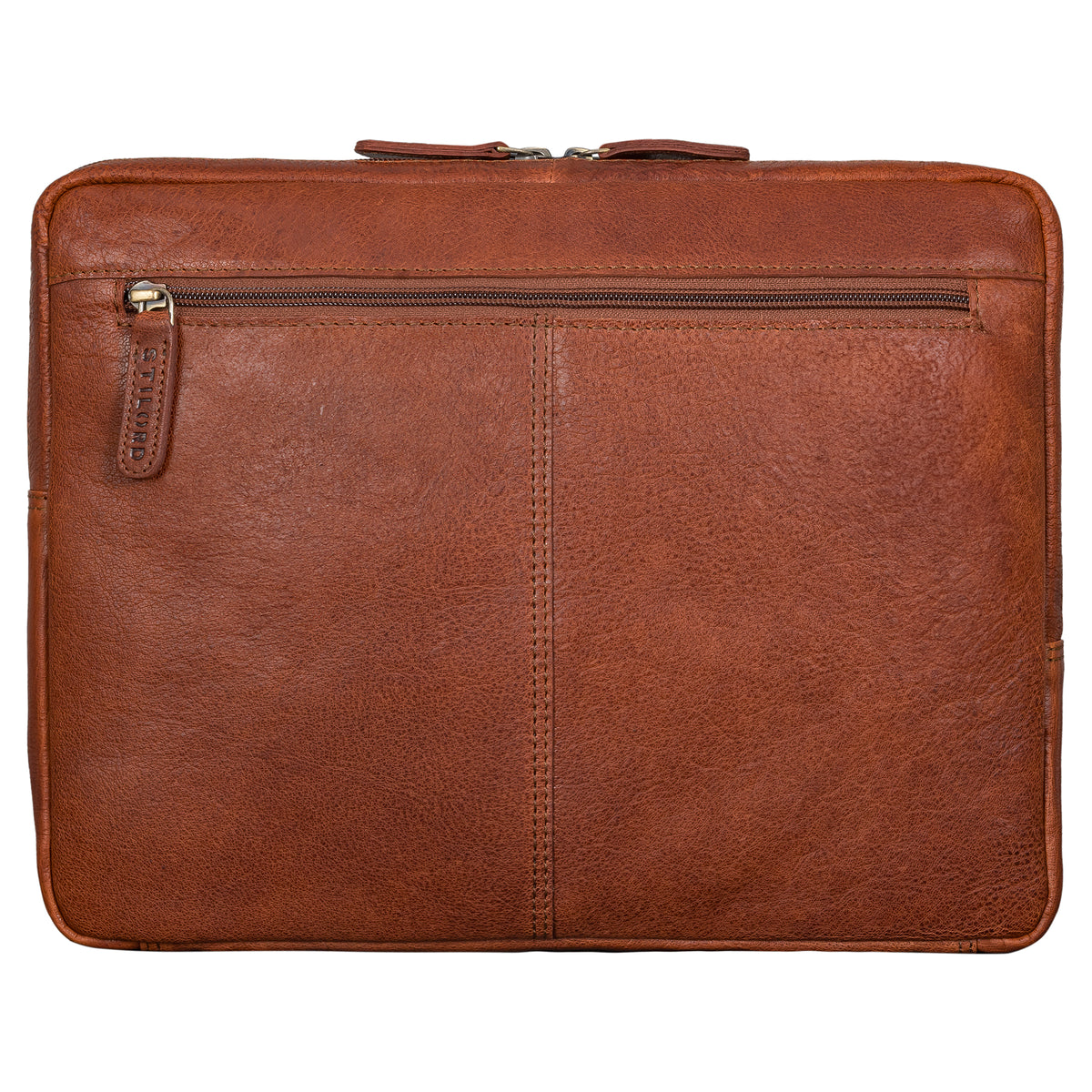 Laptop Sleeve Cognac Leder mit hinterem Reißverschlussfach