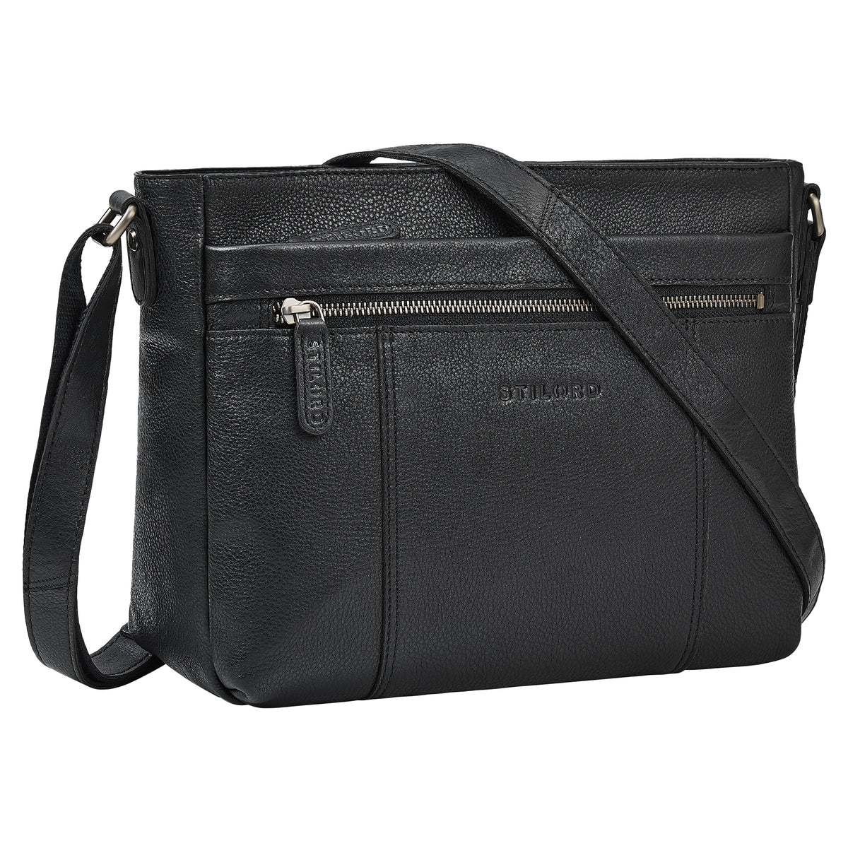 Schwarze Mittelgroße Ledertasche Damen für 13 Zoll Tablet