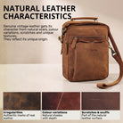 Small leather crossbody bag tan/dark brown, front view with top handle, adjustable shoulder strap and visible STILORD embossing