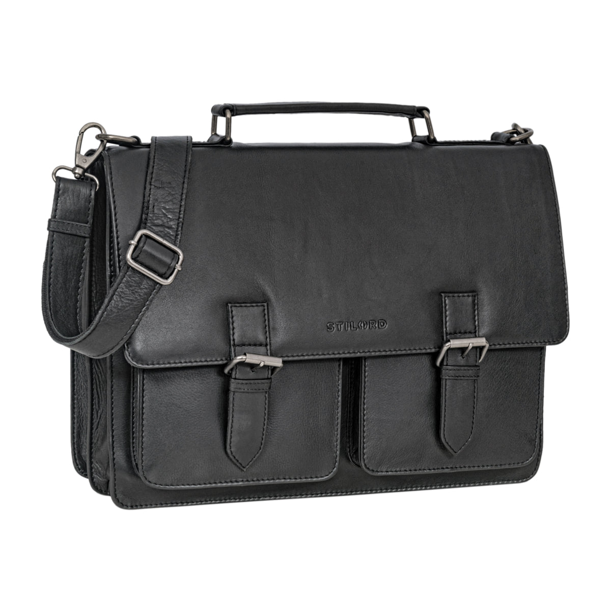 Schwarze Ledertasche viele Fächer