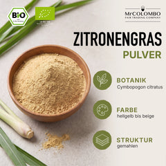 Organic lemongrass powder from Sri Lanka - botany, colour and structure